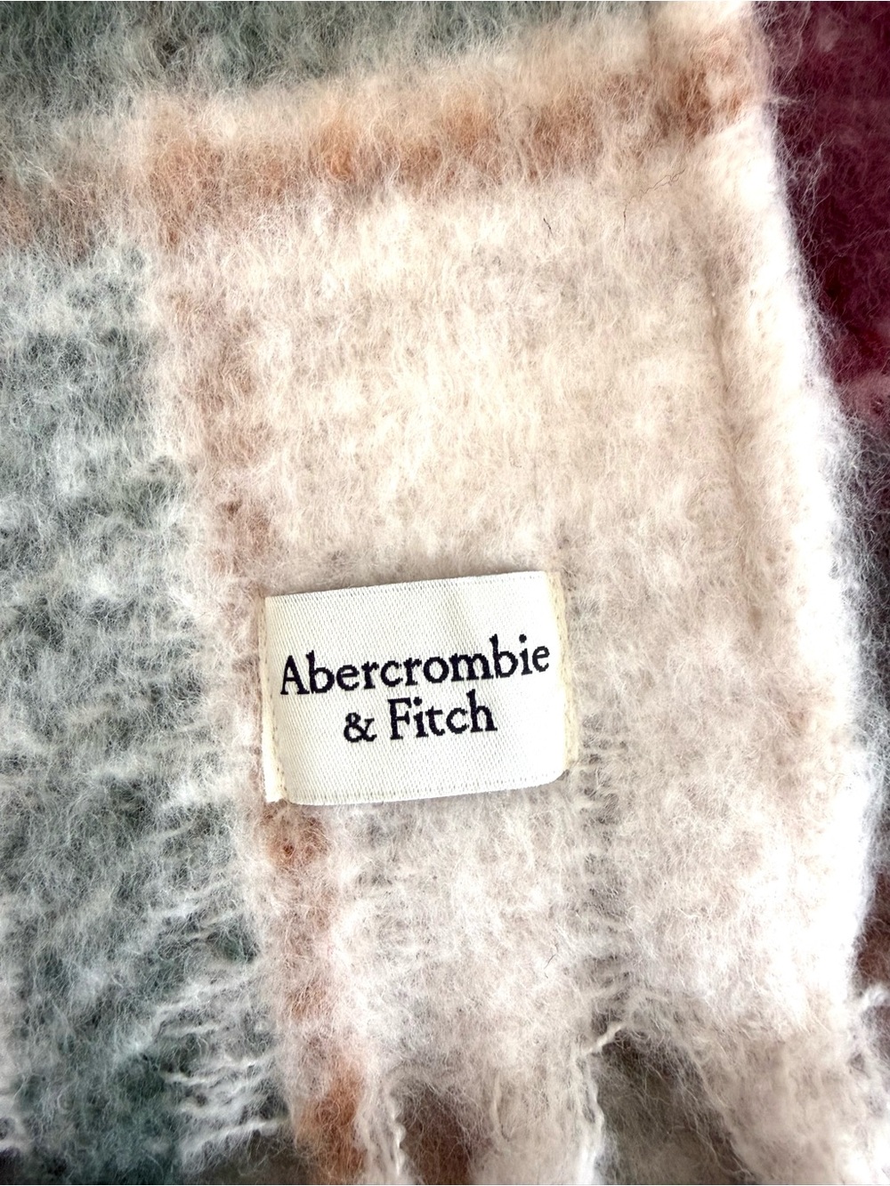 Abercrombie & Fitch Oversized Plaid Blanket Scarf Faux Mohair Mauve Green Cozy - Picture 3 of 9